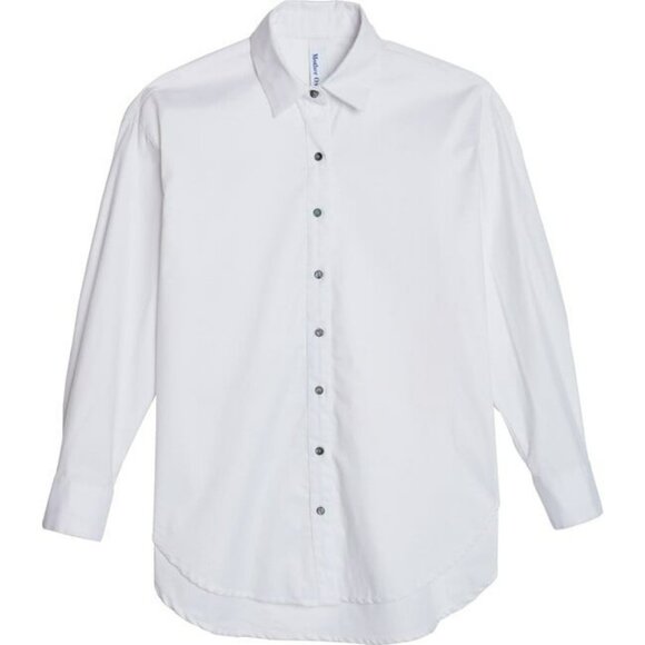 Mother Oxford Womens White Button-Up Boyfriend Shirt With Collared Neck & Long S - Picture 2 of 14